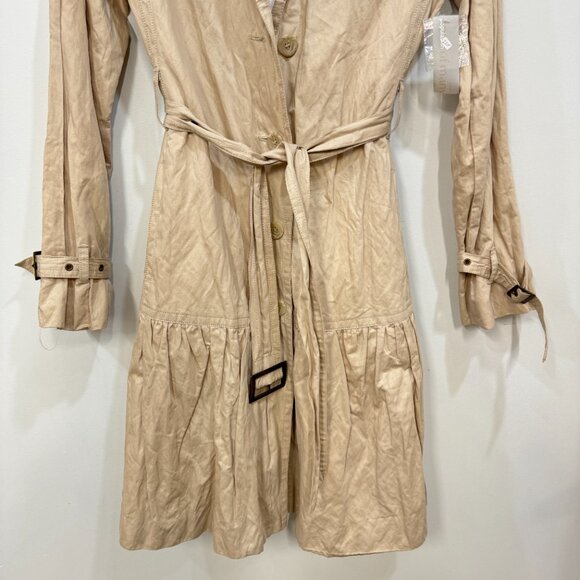 Population of Many Long Sleeve Button Front Collar Belt Coat Tan - Picture 4 of 11